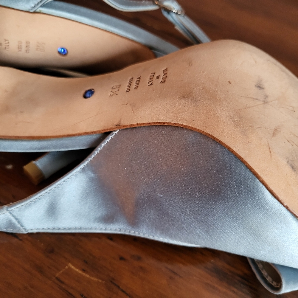 Something Bleu Bridal Light Blue Satin Slingback Heels with Bow - Picture 5 of 6